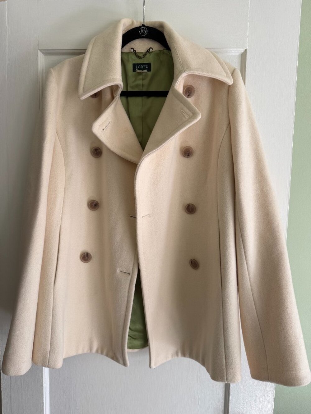 J Crew Cream Wool Blend Coat with Green Lining Jacket Women's Size Tall Large
